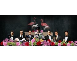 160 x 80 cm - glasschilderij - Famous people & flamingo's - schilderij fotokunst - foto print op glas