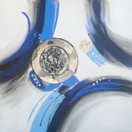 100 x 100 cm - Olieverfschilderij - Abstract blauw