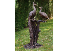 Tuinbeeld - groot bronzen beeld - twee pauwen op boomstronk - Bronzartes