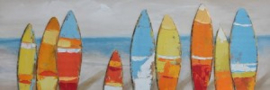 150 x 60 cm - Olieverfschilderij - Surfplanken