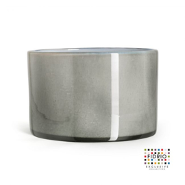 Design vaas Fidrio - glas kunst sculptuur - cilinder - Grey/opal - mondgeblazen - 14,5 cm hoog