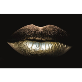 120 x 80 cm - Dibond schilderij - gouden lippen - sensueel - aluminium schilderij - aluart - exclusieve collectie