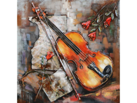80 x 80 cm - 3D art Schilderij Metaal - viool - muziek handgeschilderd