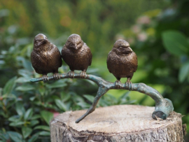 Tuinbeeld - bronzen beeld - Drie vogeltjes - Bronzartes 