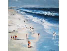 100x100 cm - Olieverf Schilderij - Strand Vakantie - handgeschilderd