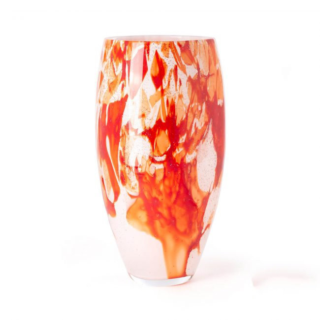 Design vaas Fidrio - Oval - Rosso - gekleurd glas kunst - mondgebazen - 40 cm hoog