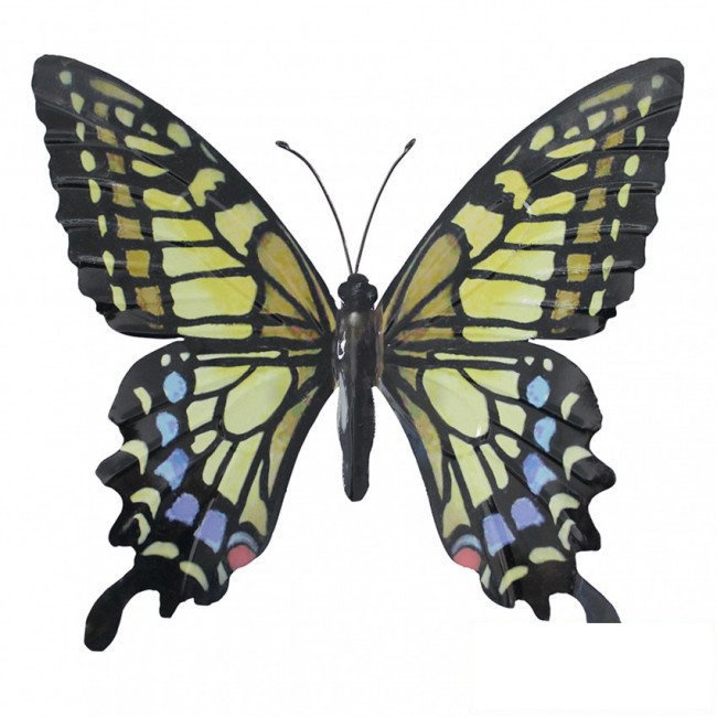 Wanddecoratie 3D metaal vlinder Geel/zwart --