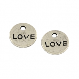 D04- 10 stuks bedels met tekst love 9mm zilver