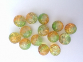 C218- 25 stuks crackle glaskralen van 10mm duocolor groen/oranje