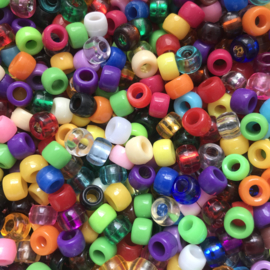 ca. 380 stuks (100gram) pony beads groot gat 9x6mm kleurenmix