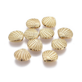 C326- 5 stuks 18K plated gouden kralen schelp 12x13.5x4mm - echt verguld