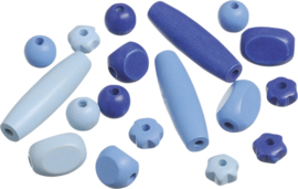 216023334- 20 stuks houten kralen mix blauw tinten 10 tot 30mm