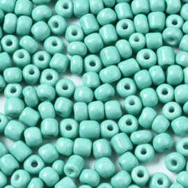 R65- 20gram (180st) glazen baking painted rocailles 4-5mm light sea green
