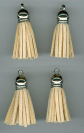 432102/1204- 4 kwastjes-tassel met cap suede van 3cm beige