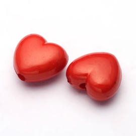 C129- 30 stuks acryl kralen hartjes 11x10mm rood