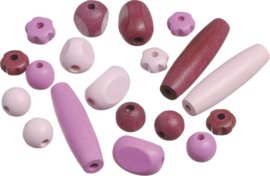 216023324- 20 stuks houten kralen mix roze tinten 10 tot 30mm