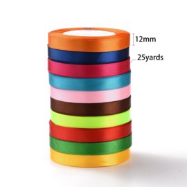 10 rollen satijnlint van 12mm kleurenmix - totaal 228 meter!