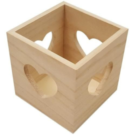 811760/1010- 10 x  Houten waxinelichthouder hartje 10cm x 10cm x 10cm