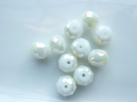 P.112- 10 stuks electroplated glaskralen 10x8mm hoogglans wit pearl AB