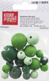 216023142- 20 stuks houten kralen mix geribbeld groen tinten 10 tot 20mm