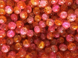 C216- 25 stuks crackle glaskralen van 10mm duocolor roze/oranje