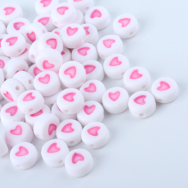 AMIX-hart- 30 stuks letterkralen hartjes fel roze - als aanvulling voor letterkralen 7x4mm