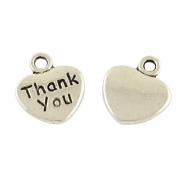 D24- 10 stuks hangers/bedels hartjes "thank you" 12x11mm