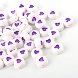 AMIX-hart- 30 stuks letterkralen hartjes paars - als aanvulling voor letterkralen 7x4mm
