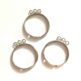 TH118082011- 3 stuks ringen met 3 aanrijg-ogen verzilverd 20mm verstelbaar