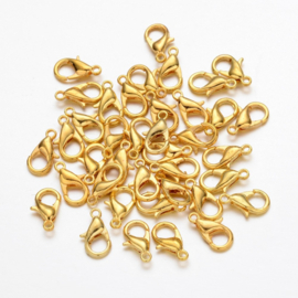 10 stuks karabijnersluitingen 10mm (iets kleinere soort) goudkleur + dubbele ringetjes