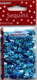CE420001/1236- 8 gram (ca. 800 stuks) pailletten facon 6mm hologram turquoise