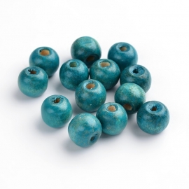 ca. 100 stuks houten kralen 12mm turquoise