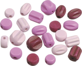 216023224- 20 stuks houten kralen mix roze 10 tot 18mm