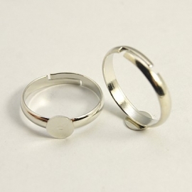 2 stuks verstelbare ringen met lijmplaatje van 6mm zilverkleur