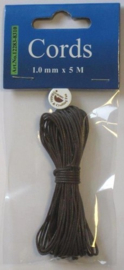 440200/8310- 5 meter waxkoord katoen van 1mm dik - donkerbruin
