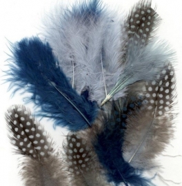 800804/2907- 18 stuks marabou & guinea verenmix ocean kleuren