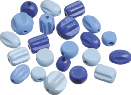 216023234- 20 stuks houten kralen mix blauw 10 tot 18mm