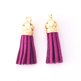 2 stuks kwastjes hangers suede 33mm aubergine / goud