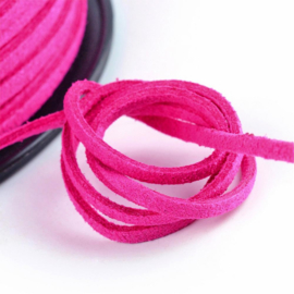 3 meter faux suede veter van 3mm breed hard roze