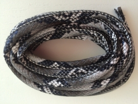 PU.05- 3 meter PU-leren koord slangenprint zwart/grijs 6mm