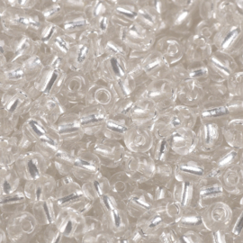 R02- 20gram glazen rocailles 4mm transparant zilverkern