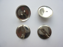 P.25- 4 stuks broche speldjes met ronde cup van 23mm zilverkleur