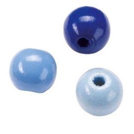6012407-155 stuks houten kralenmix blauw tinten 4mm