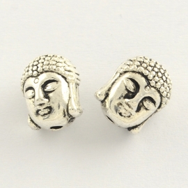 C117- 2 stuks zwaar metalen kralen buddha 10.5x9x8mm zilverkleur