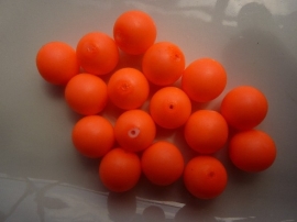 P.52- 16 stuks glaskralen van 12mm neon/fluor oranje/roze rubberized