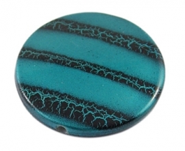 C09- grote XL kunststof kraal plat rond 31x6mm spraypainted turquoise