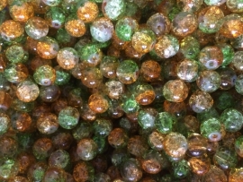 C218- 25 stuks crackle glaskralen van 10mm duocolor groen/oranje