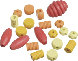 216023411- 20 stuks houten kralen mix rood/geel/oranje 10 tot 30mm