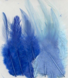 CE12235/3502- 15 stuks hanen verenmix van 9-15cm lang blauw tinten