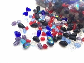 C183- 100gram glaskralenmix teardrop facet 6 tot 14mm - XL pack!